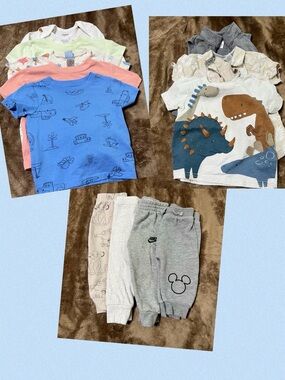 Assorted Kids Short Sleeve Tees & Pants - Blue, Pink, White, Gray